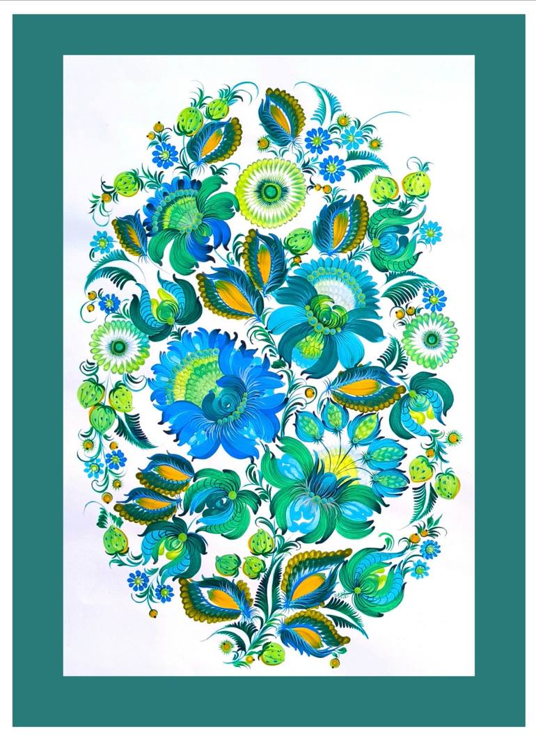 Original Art Deco Botanic Painting by Mariia Zamrii
