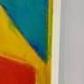 This is a diptych comprised of two individual paintings that can be displayed as shown side-by-side or hung separately. Highly textured canvas-on-canvas collage of Tuscany sunflower yellow, turquoise with ultramarine undertones, and vermilion with coral undertone. Clean edges, needs no frame. Painting signed and dated on back of canvas.