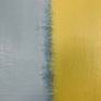 Elegant composition of coral orange, lemon yellow, and silver gray. Soft edge geometric painting style. Canvas has clean edges requiring no frame. Signed and dated on back of canvas.