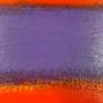 A meditative composition of horizontal blue-purple and purest red with undertones of orange and dark blue. 
One of three paintings, which make up an impressive trilogy.  Companion pieces are 180901 and 260901,
Soft edge painting style on a gesso textured canvas. Clean edges (requires no frame).  Signed and dated on the back.