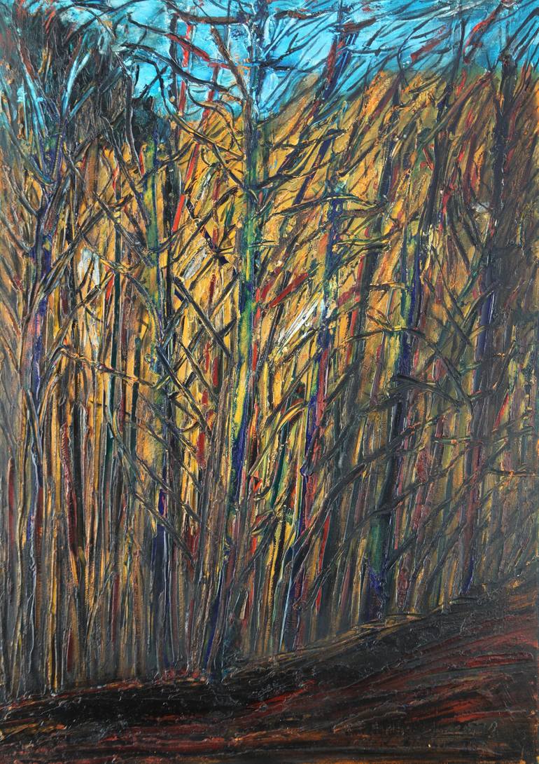 Original Landscape Painting by Karl-karol Chrobok | Expressionism Art on Canvas | Night in the forest