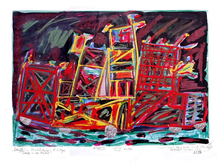 Original Abstract Collage by Karl-karol Chrobok | Abstract Art on Paper | Cruise throught the night
