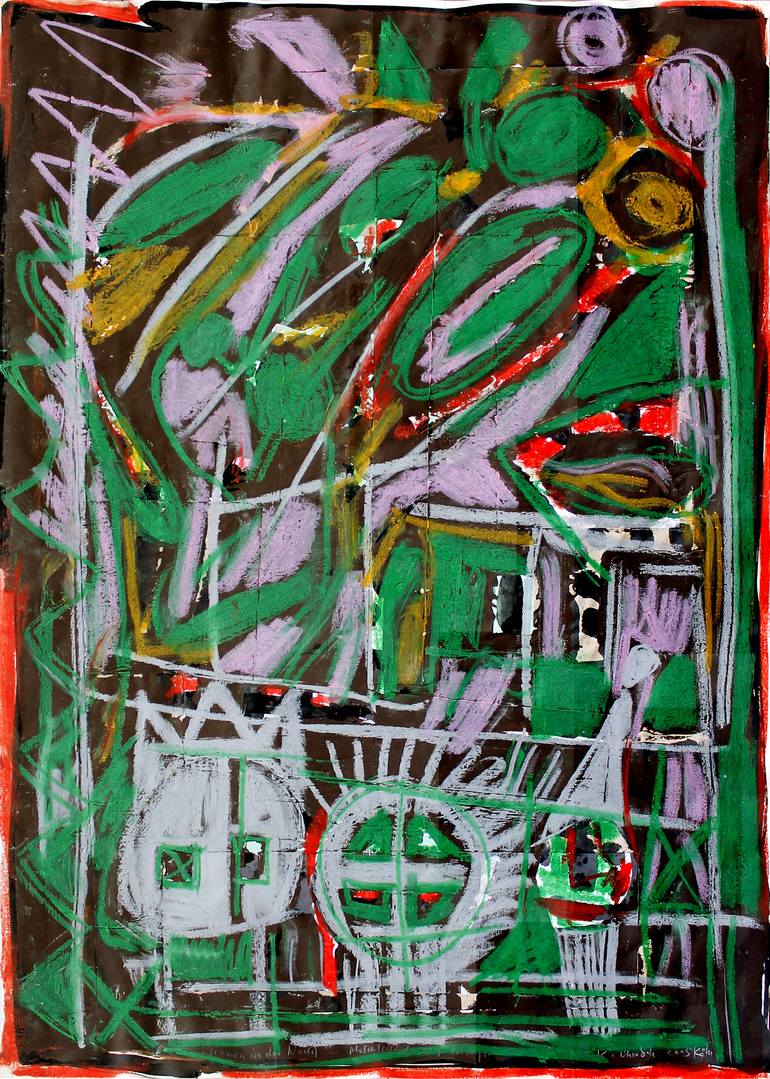 Original Abstract Collage by Karl-karol Chrobok | Expressionism Art on Paper | Figures in the night