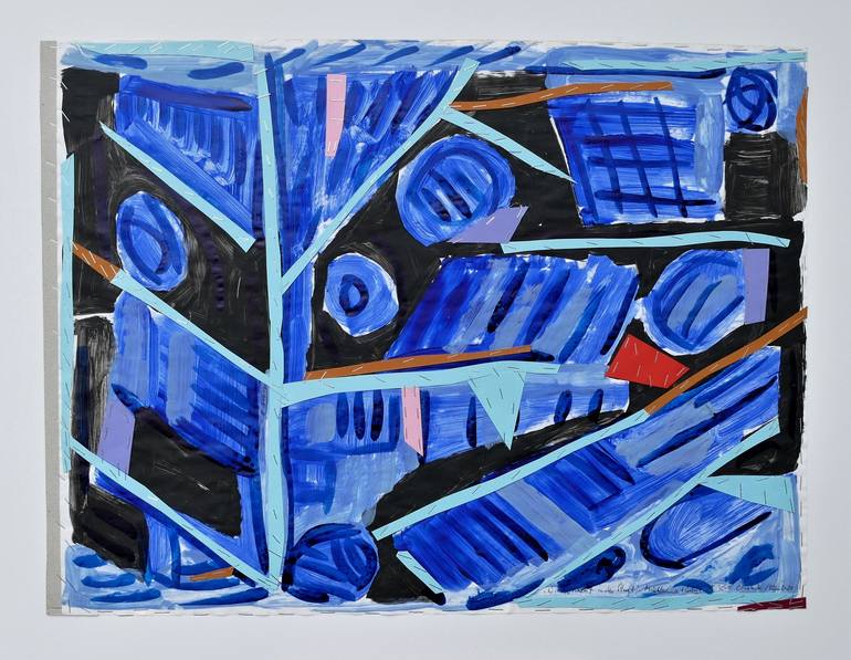 Original Abstract Collage by Karl-karol Chrobok | Abstract Art on Other | Winter night in the city
