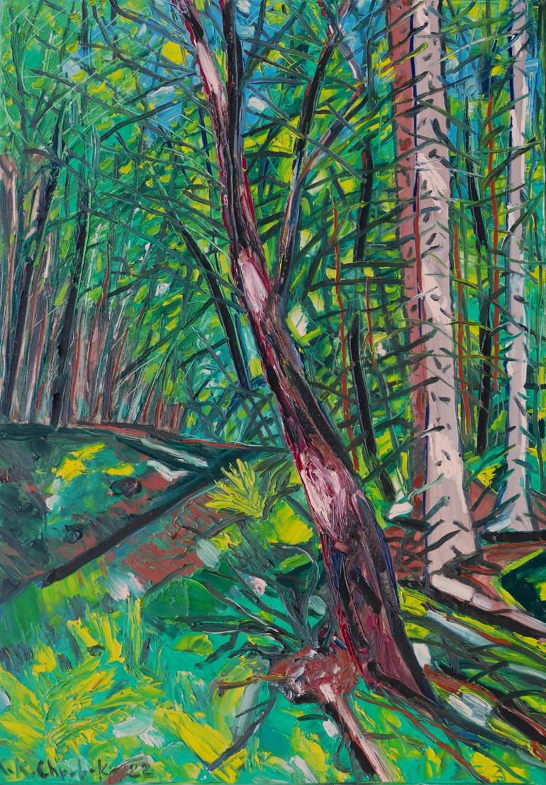 Dark forest - summer Painting by Karl-Karol Chrobok | Saatchi Art