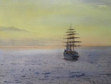 Print of Sailboat Paintings by James Shand