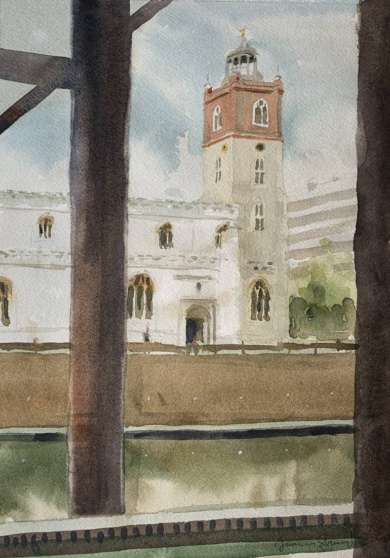 Original Architecture Painting by James Shand | Figurative Art on Paper | St Giles and the Barbican