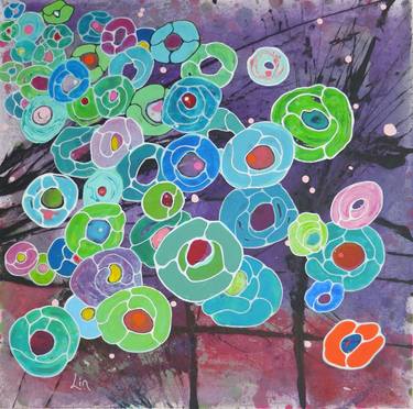 Original Abstract Floral Paintings by Lin Gelauff