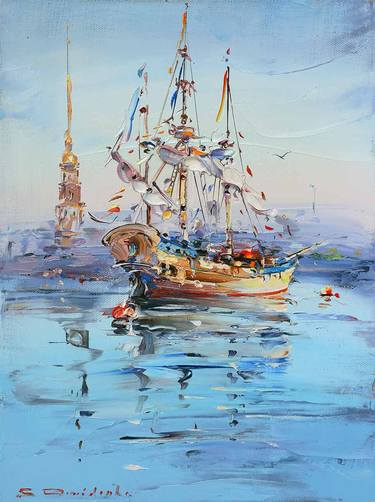 Original Boat Painting by Sergey Demidenko