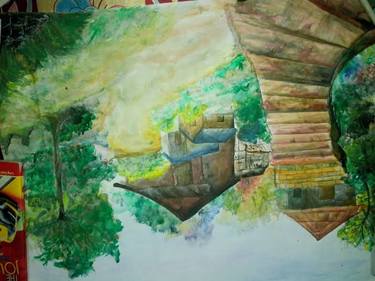 Original water colour Painting.......nature house painting with paperwork.demension=75×65cm thumb