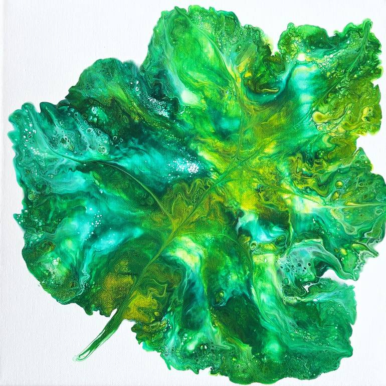 Original Botanic Painting by Svetlana Petrova | Abstract Art on Canvas | Green Leaf 6
