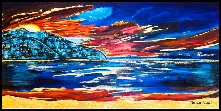 Original - BEACH SUNSET PRINT - Fiesta Beach Art - Vivid Beach Print ...