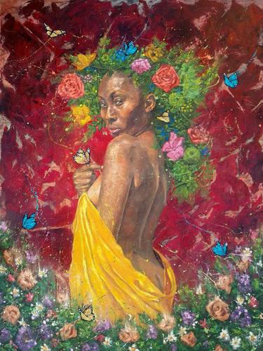 Original Impressionism Women Painting by Amos Osemwengie