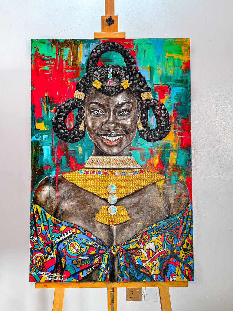 Original Abstract Portrait Painting by Amos Osemwengie