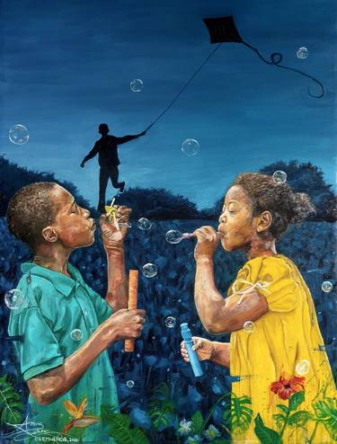 Original Figurative Children Paintings by Amos Osemwengie