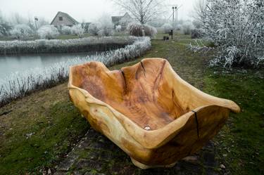 Sculptural Wooden Bathtub Carved From One Piece thumb