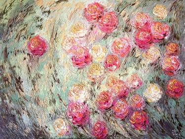 Original Impressionism Floral Painting by Olga Hotujac