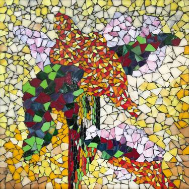 Abstract Mosaic. Orange and Light Purple Flowers in Vase. thumb