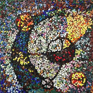 Abstract Mosaic. Wine Bottle, Wine Glass, Cheese and Oranges. thumb