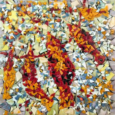 Abstract Mosaic. Fish. Orange, Red and Blue. thumb