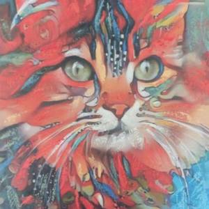 Red cat acrylic print painting on canvas