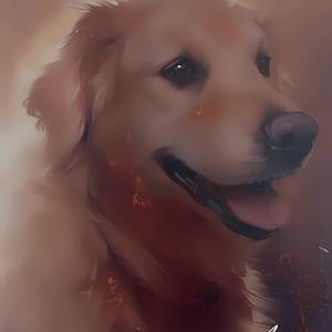 Dog Golden Retriever acrylic print painting on canvas 2