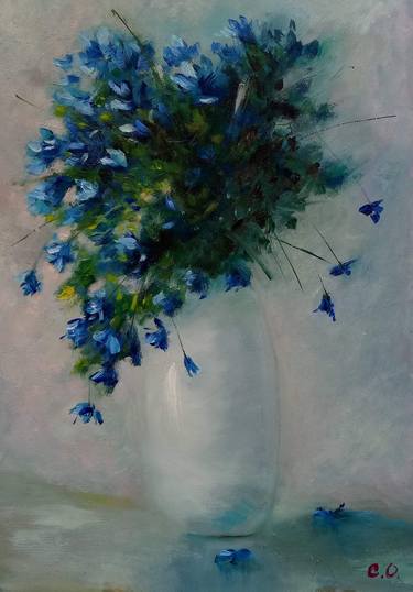 Abstract blue flowers Wldflowers Oil Painting Floral Painting thumb
