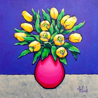 Yellow Tulips in Pink Vase thumb