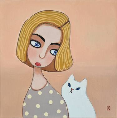 All Peachy 1 - Girl In Polka Dot Dress and White Cat thumb