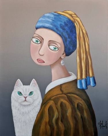 Girl In Vermeer's Jacket With Pearl The Cat thumb