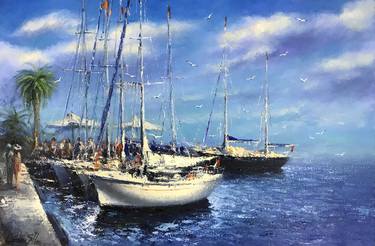 Print of Impressionism Sailboat Paintings by Vladimer Sharashidze