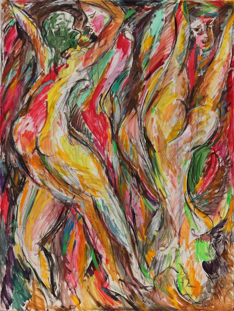 BATHER GIRLS - erotic nude art, large abstract, red fire, matisse inspired  Painting by Karakhan S | Saatchi Art