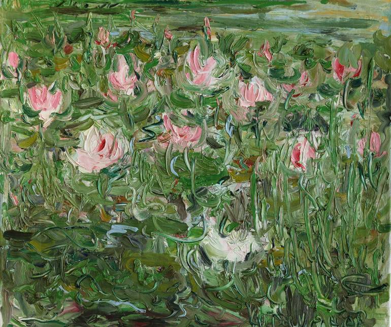 Original waterlily flower pastel painting,pond floral artwork