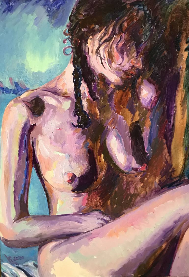 PURPLE NUDE - nude erotic art, original painting, oil on canvas, love blue  hair female body, Gift Painting by Karakhan S | Saatchi Art