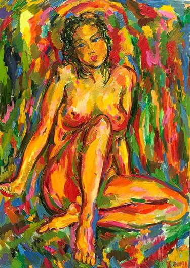 SEATED NUDE - original oil painting, nude art, erotic, beautiful girl thumb