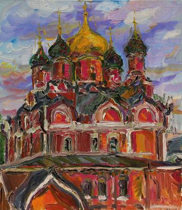 MOSCOW. CHURCH ON VARVARKA STREE - Cityscape, original painting, Russia, Russian church, orthodox, red, impressionism, interior art home decor thumb