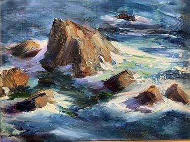 Rocks and Waves, Cornish seascape, British coast thumb