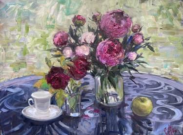 After Rain. Peonies and Roses Floral Still Life thumb
