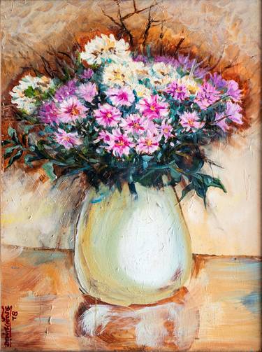 Still life with purple daisies thumb