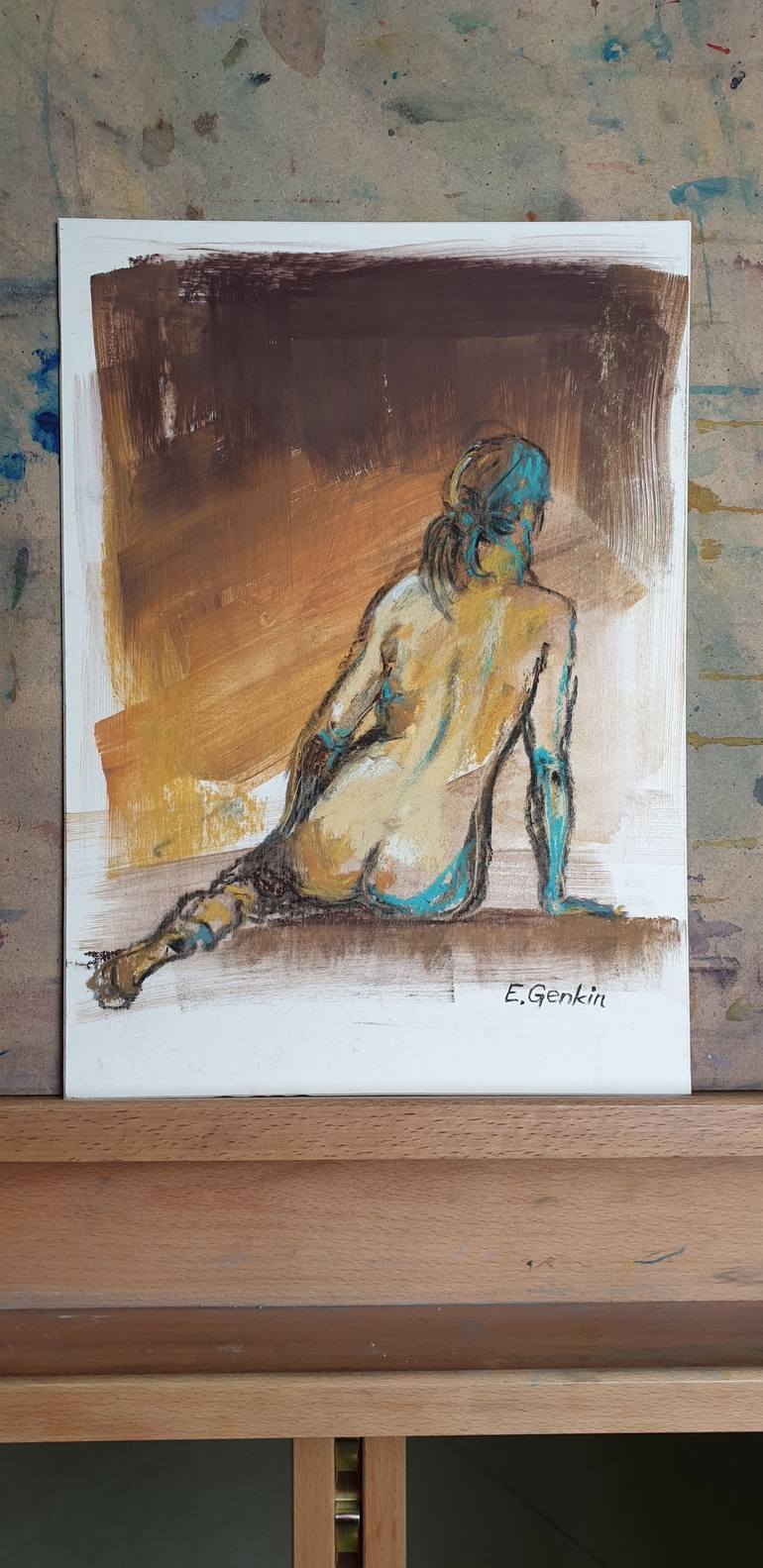 Original Impressionism Nude Drawing by Elena Genkin