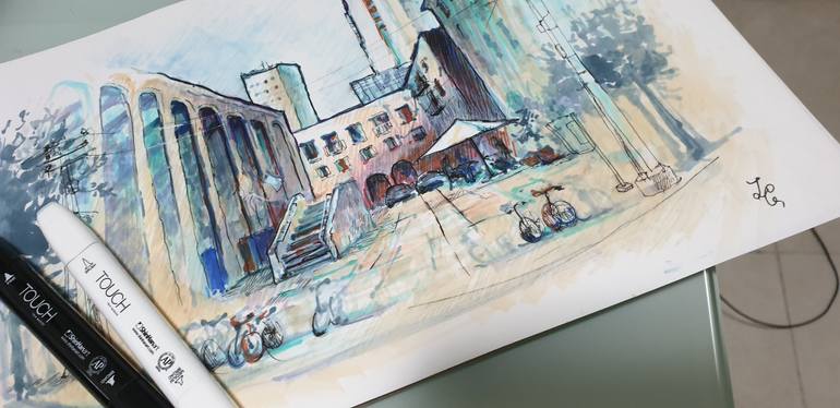 Original Figurative Landscape Drawing by Elena Genkin