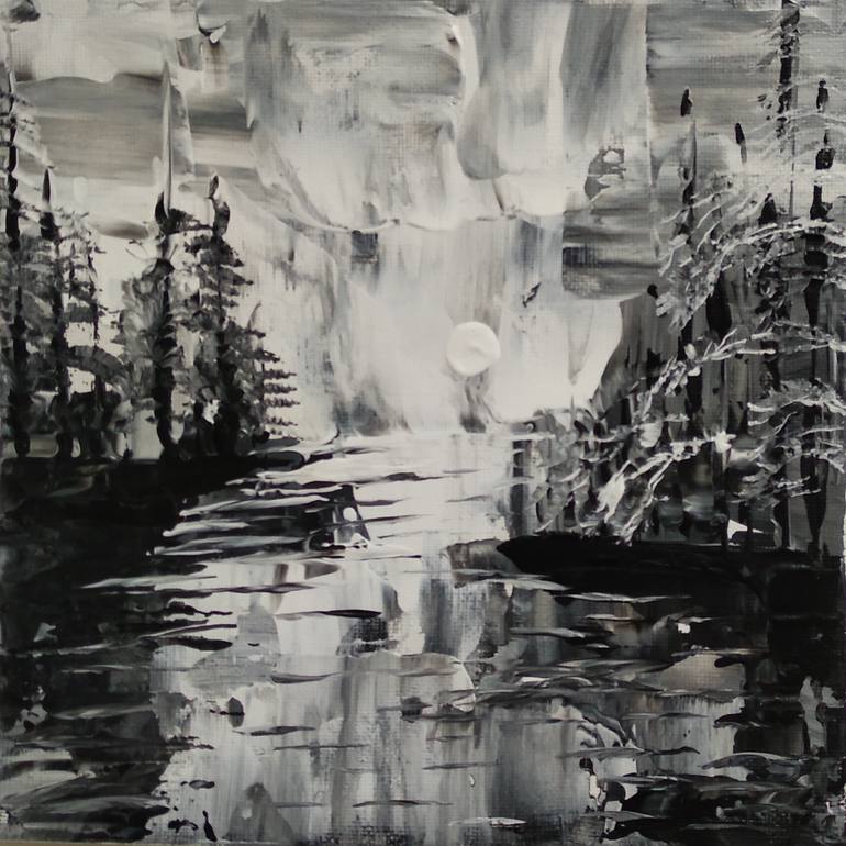Black and white landscape painting