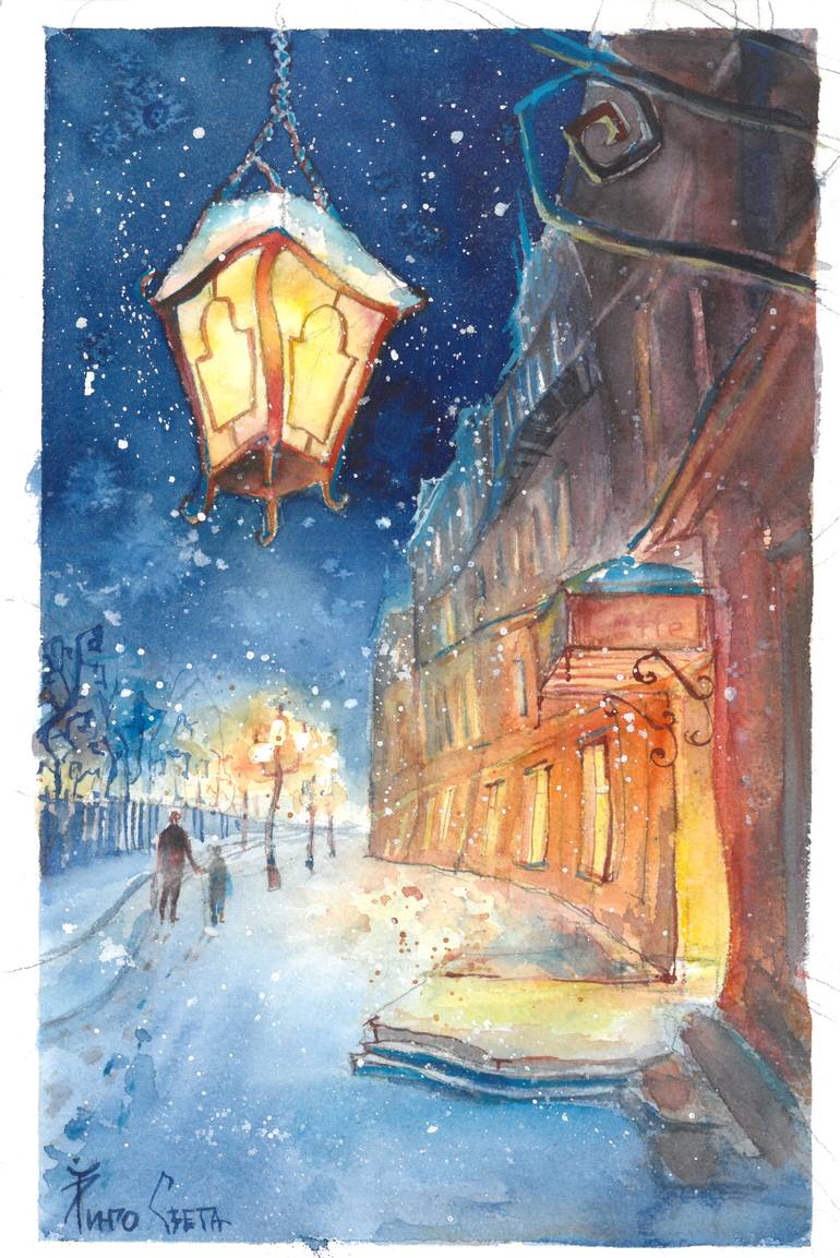 winter night painting