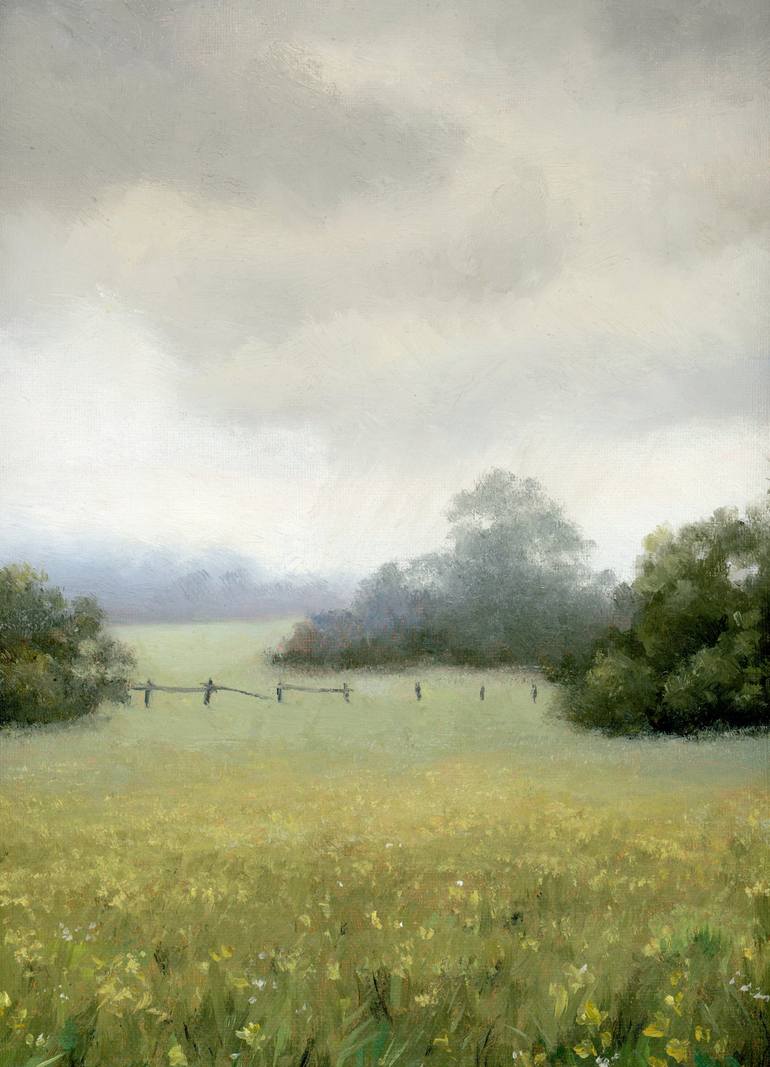 Rain in the meadow Painting by Julia Lynovskaja | Saatchi Art