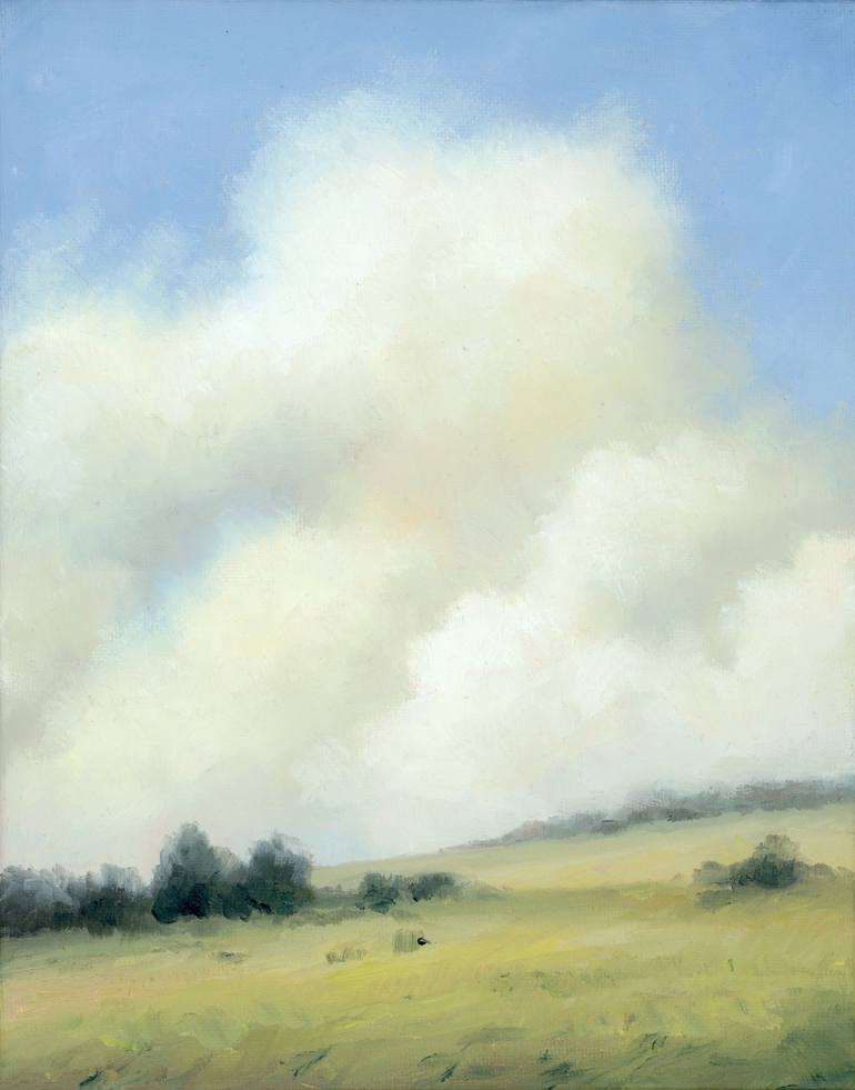 Original Oil Painting, store Cloudy Field