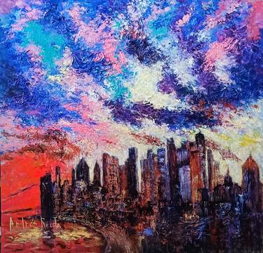 Original Abstract Expressionism Cities Paintings by Andrés Rueda