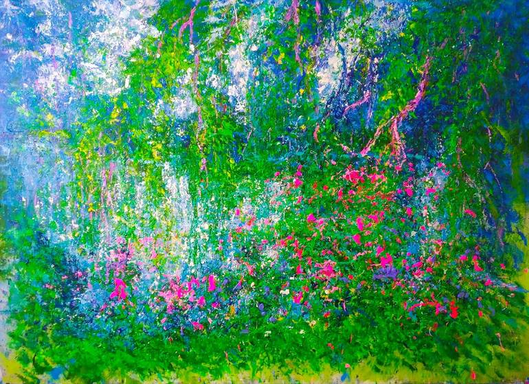 Original Landscape Painting by Andres Rueda | Abstract Expressionism Art on Canvas | INTIMATE VIEW OF THE LAKE