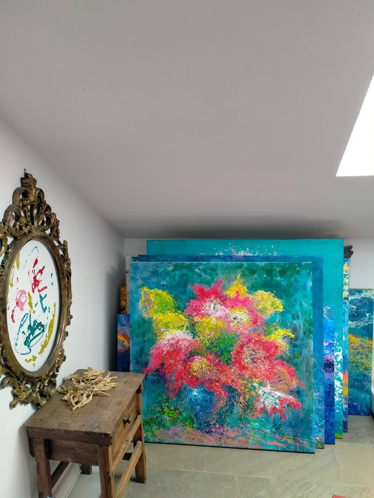 Original Expressionism Floral Painting by Andrés Rueda