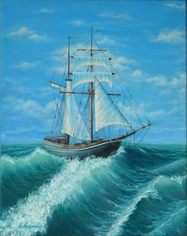 A ship in the waves Painting by Irina Nekrasova | Saatchi Art