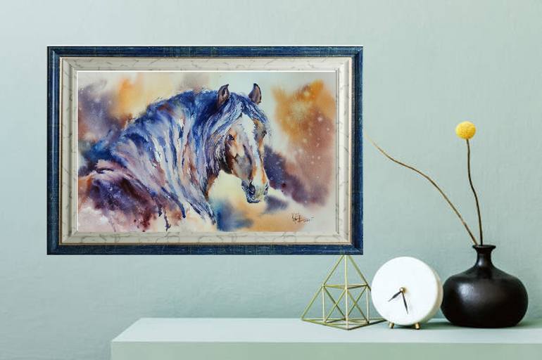 Original Abstract Expressionism Horse Painting by Elena Krivoruchenko